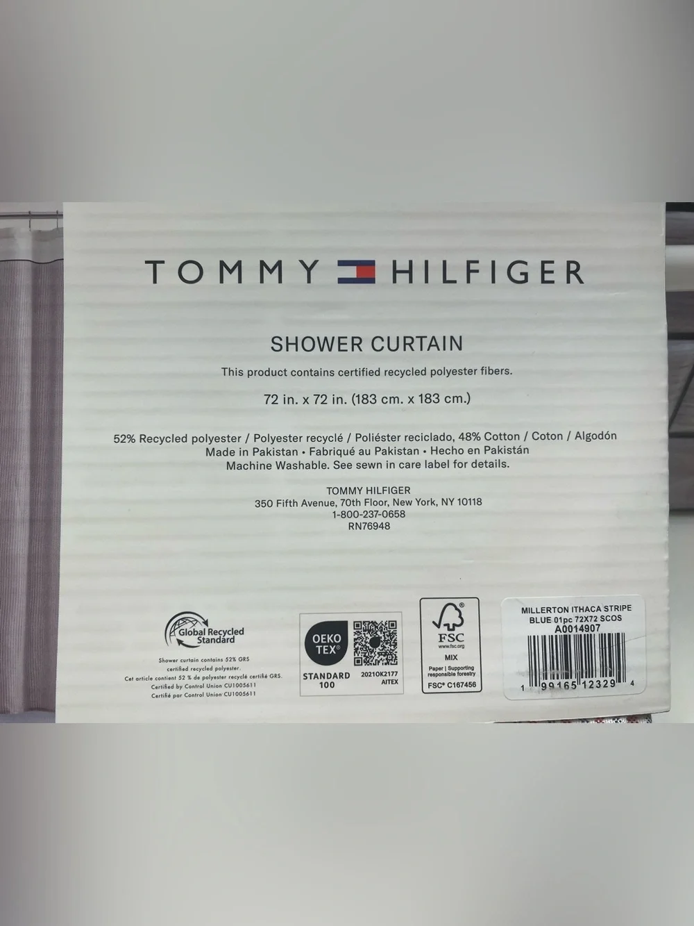Tommy Hilfiger ❤️Fabric Shower Curtain Millerton stripe 72x72 New